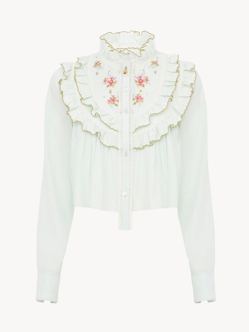 Cropped ruffled blouse in silk & cotton poplin by Chloé