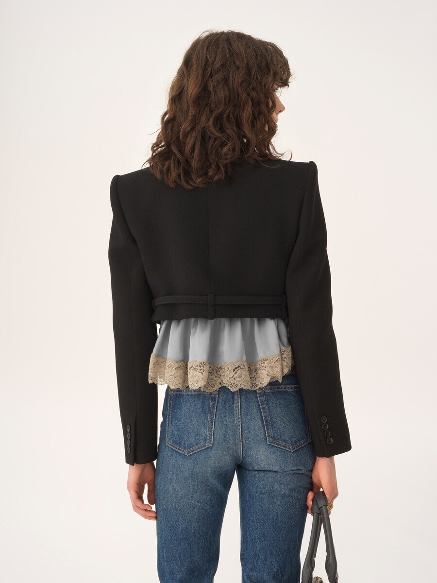 Veste spencer courte en cr&ecirc;pe de laine - 5
