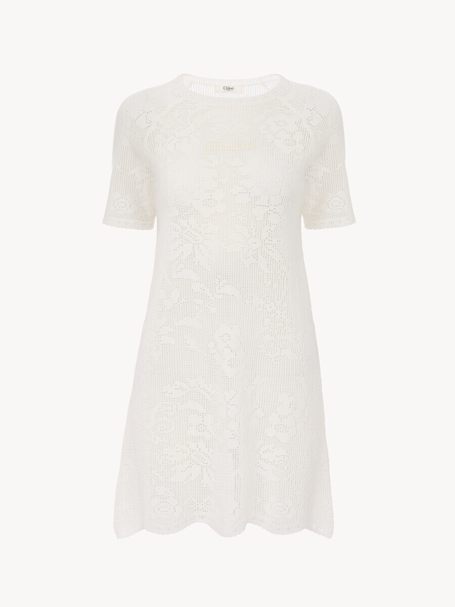 Short-sleeve fitted mini dress in a cotton knit - 2