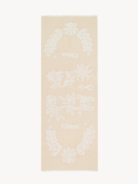 Rectangular stole in wool & silk broderie anglaise