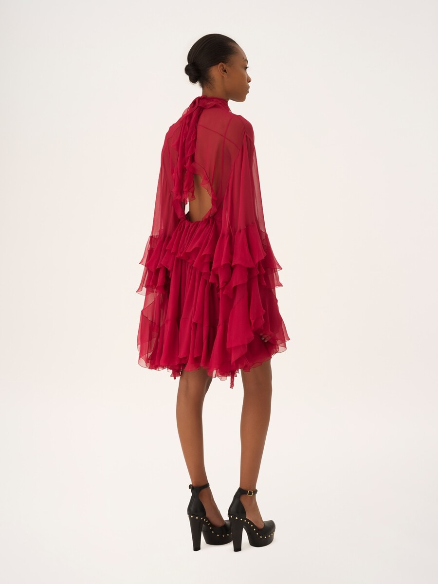 Mini robe &agrave; volants en mousseline de soie - 4