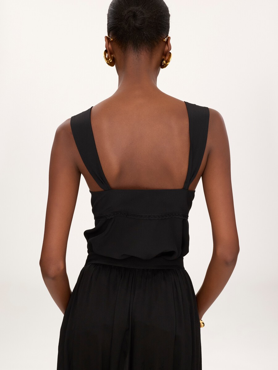Fluid lingerie top in cr&ecirc;pe de chine & lace - 7