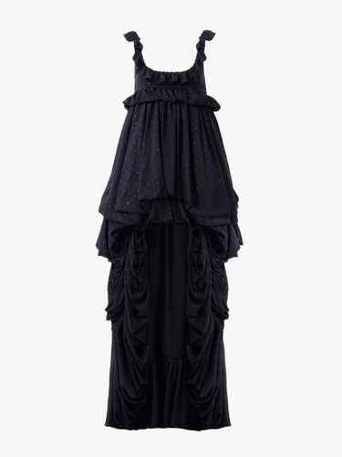 High-low sleeveless dress in silk georgette jacquard & lurex - 2
