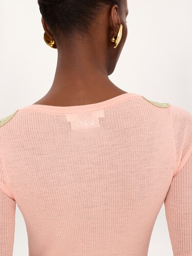 Elbow-sleeve fitted jumper in a wool knit & lace - 6
