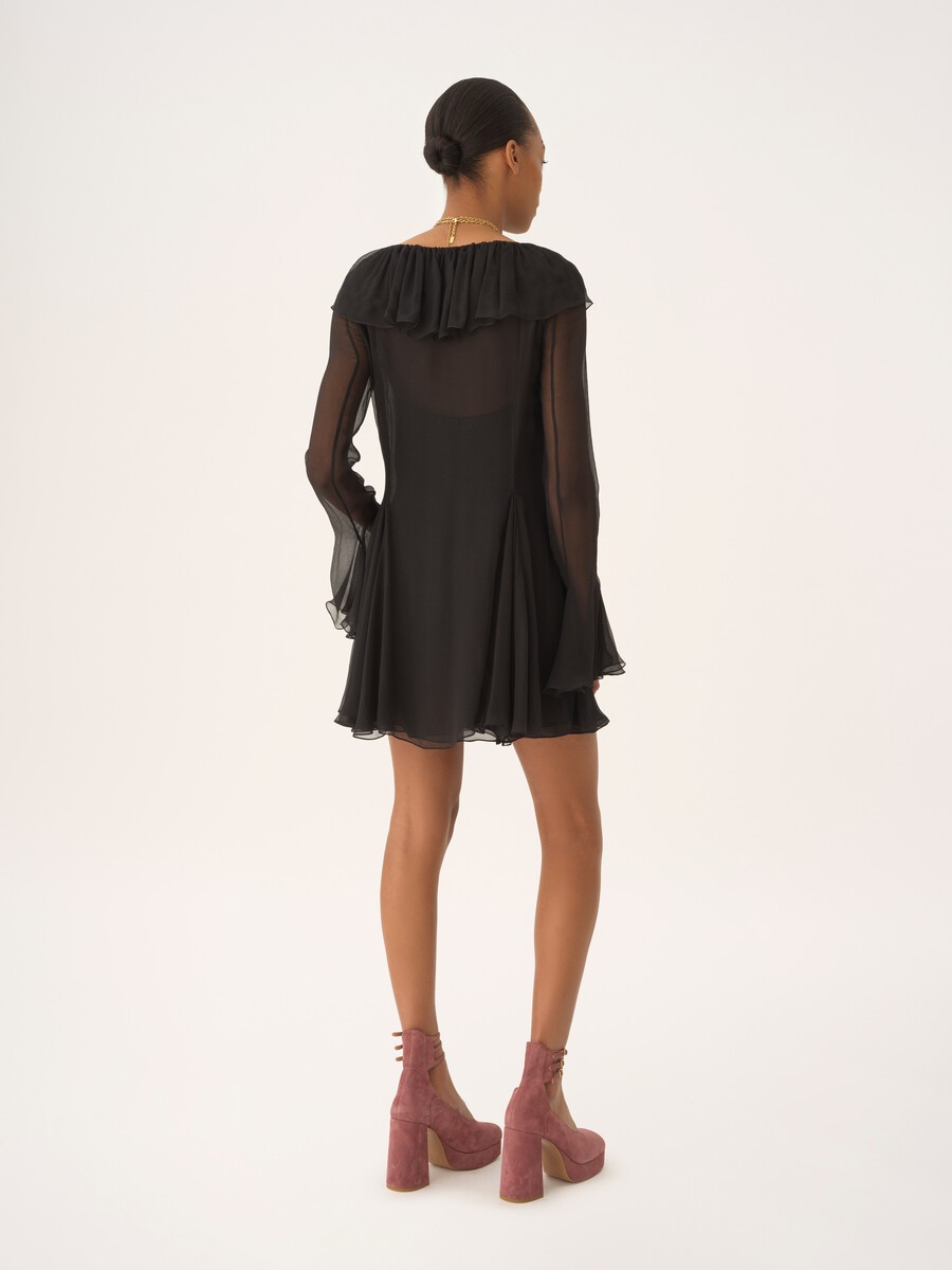 Ausgestelltes Minikleid aus Seidenmusselin - 5