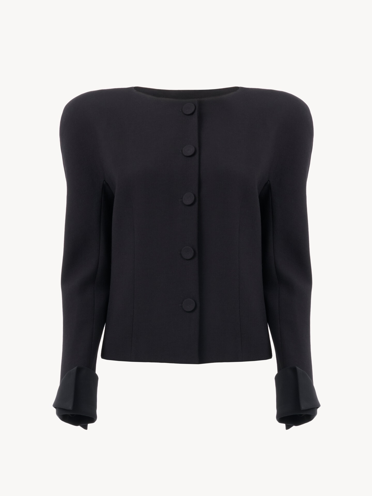 Collarless fitted jacket in wool cr&ecirc;pe - 2