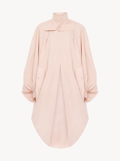 High-neck oversized cape coat in cotton poplin