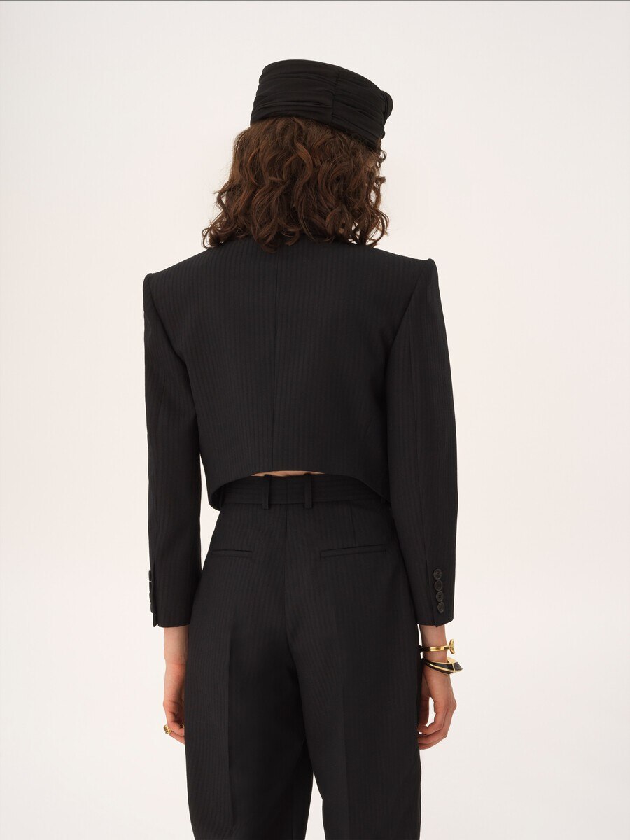 Double-breasted cropped Spencer jacket in striped wool - 7