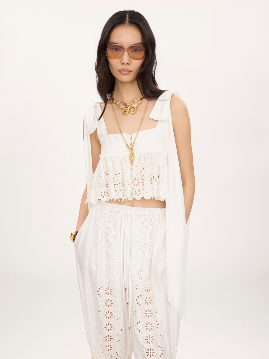 Tie-strap cropped top in soft cotton - 4