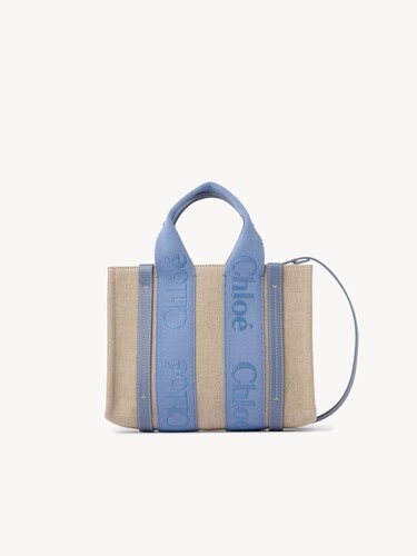 Small Woody tote bag in linen - 1