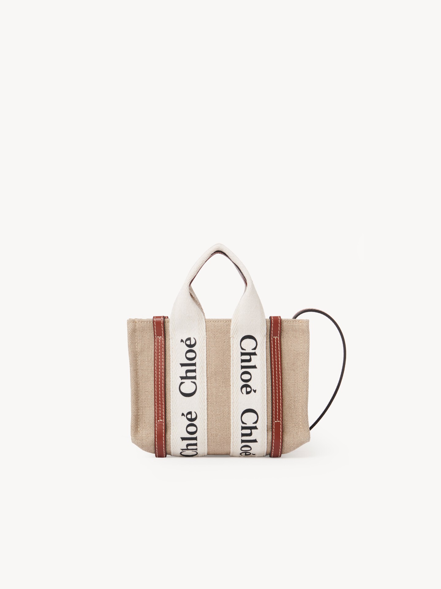 Mini Woody tote bag in linen Brown - Chloé