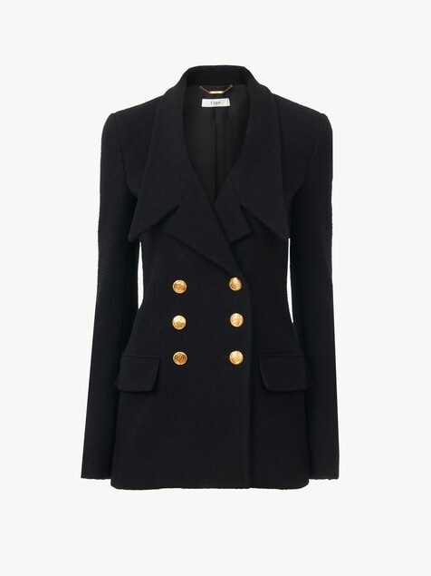 Double-breasted cardigan jacket in micro bouclette wool