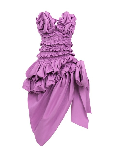 Ruched bustier midi dress in cotton poplin