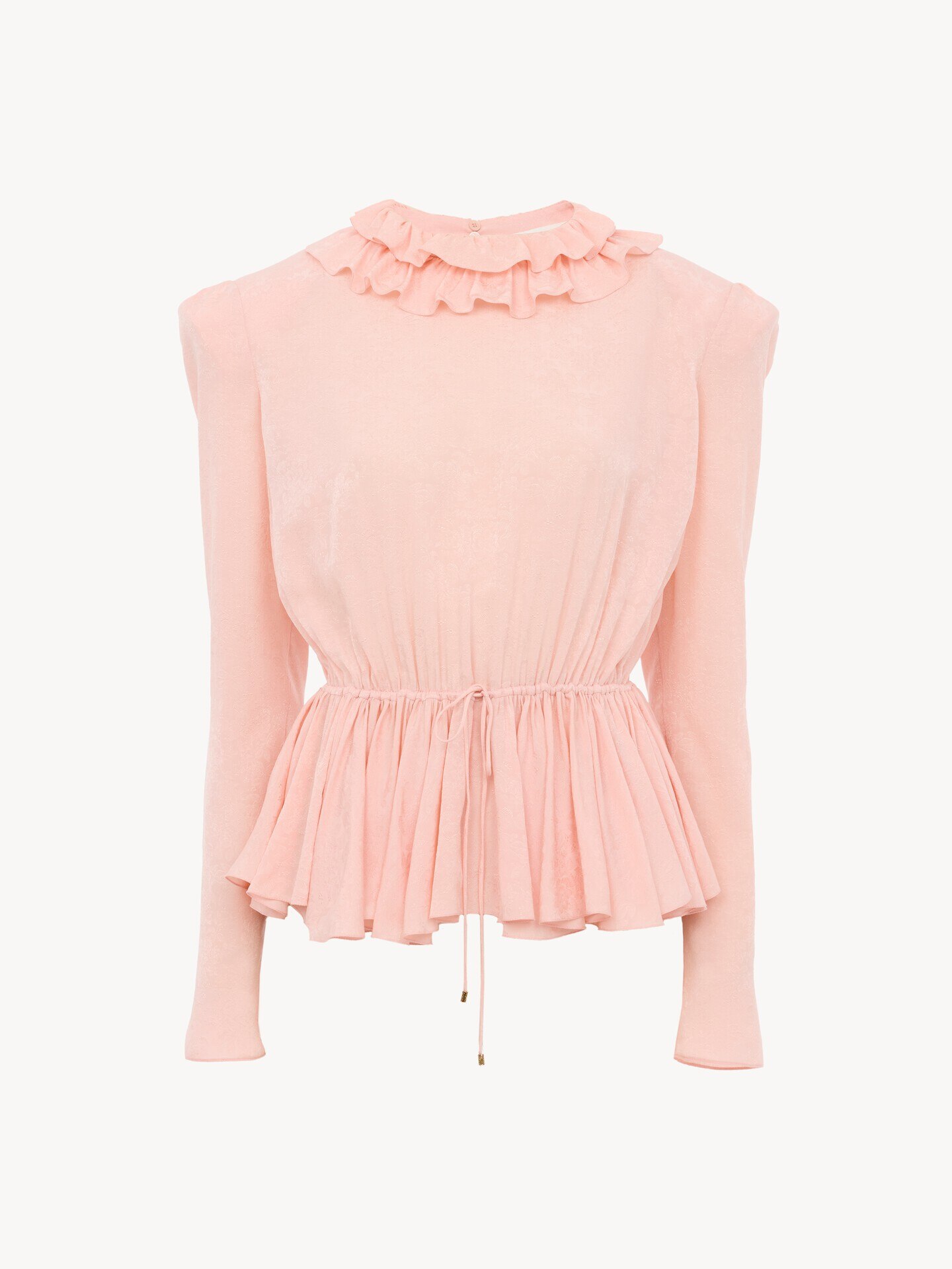 Drawstring ruffle top in jacquard silk - 1