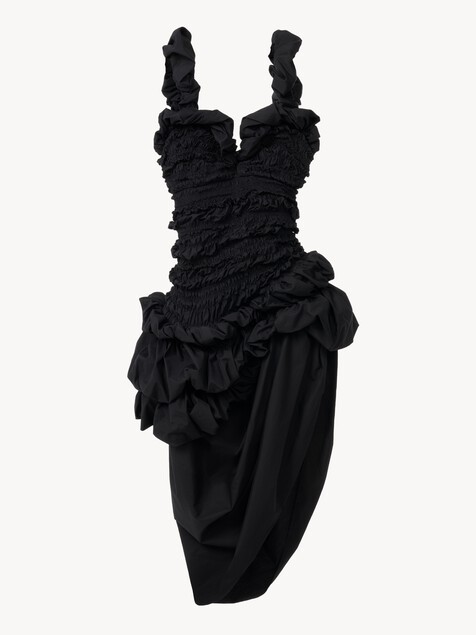 Robe midi sans manches fronc&eacute;e en popeline de coton