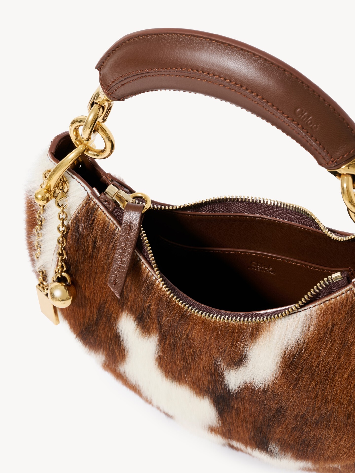 Small Chlo&eacute; Banana zipped hobo bag in hair-on leather - 6.0