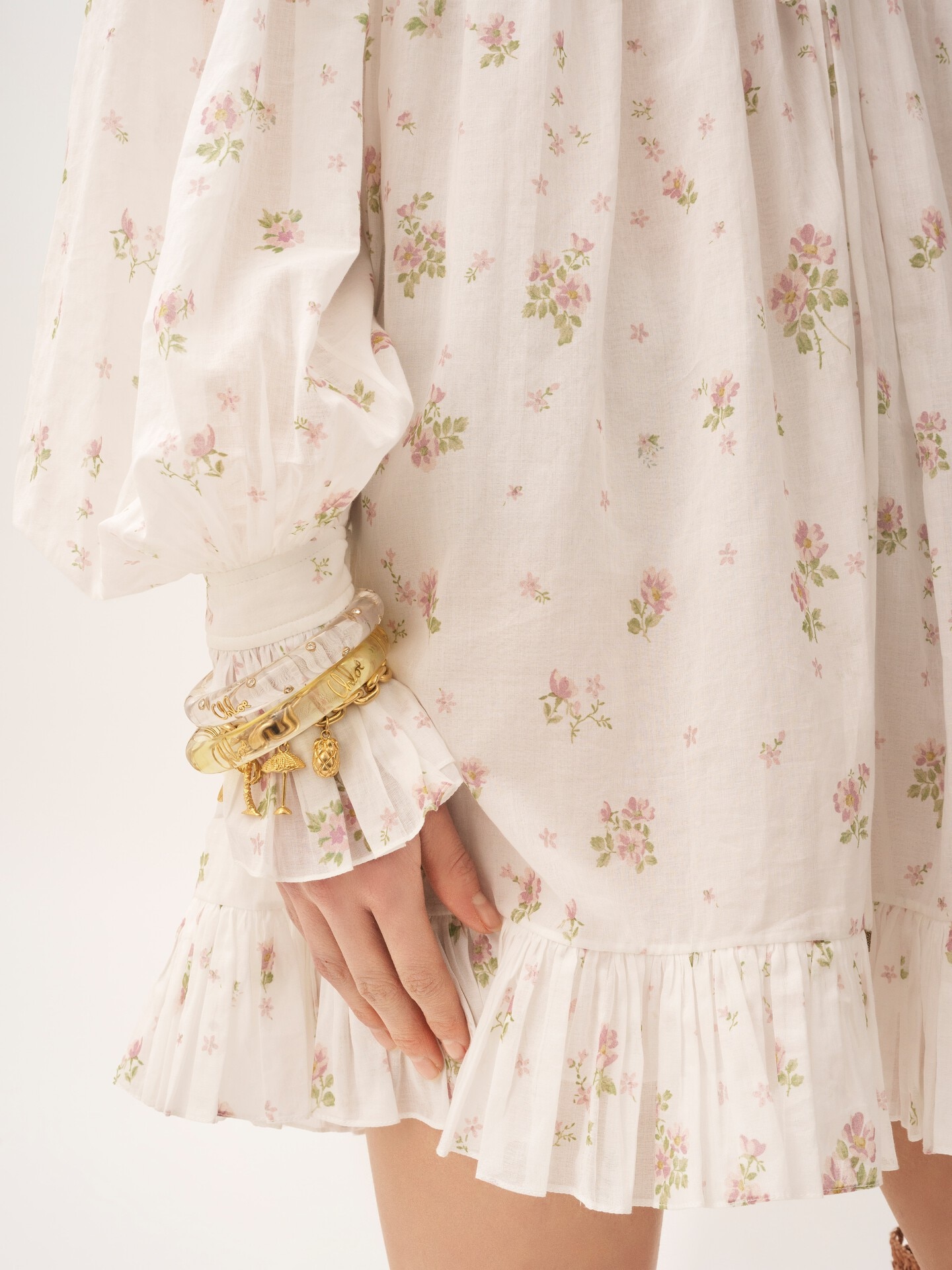 Mini robe manches longues fronc&eacute;e en voile de coton - 8