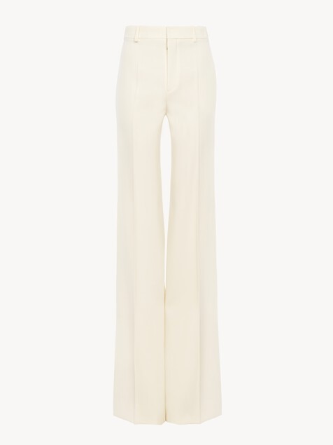 High-rise flared trousers in wool grain de poudre