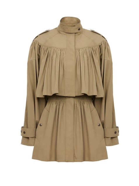Short high-neck trench coat in cotton poplin