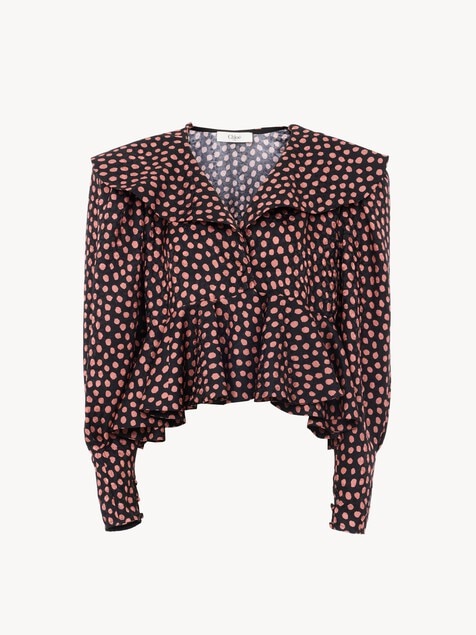 Top de volantes con escote en V de jacquard de seda