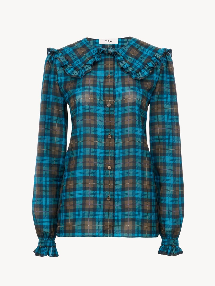 Ruffled lavalli&egrave;re blouse in check silk habotai - 2