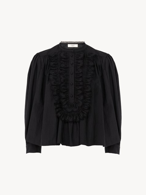 Gathered ruffle top in technical taffeta