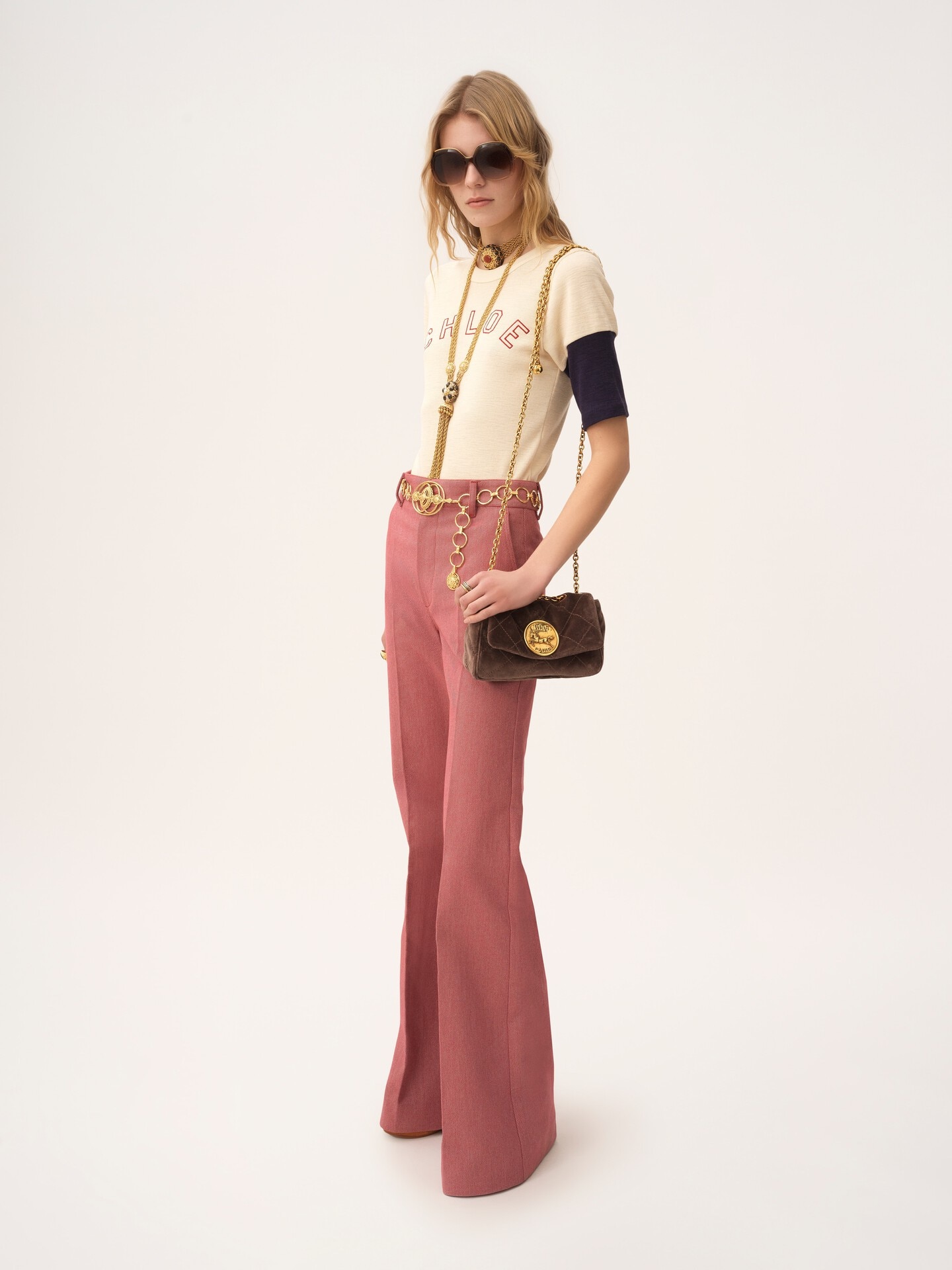 Fitted logo T-shirt in flam&eacute; cotton wool - 3