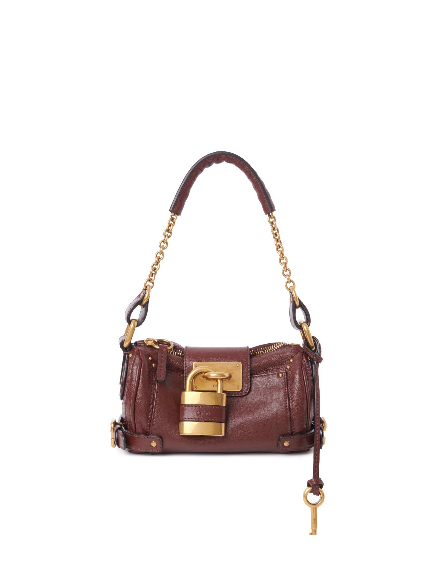 美品　Chloé Paddington Mini Hand Bag Brown Small Paddington chain bag in grained leather Crafty Brown