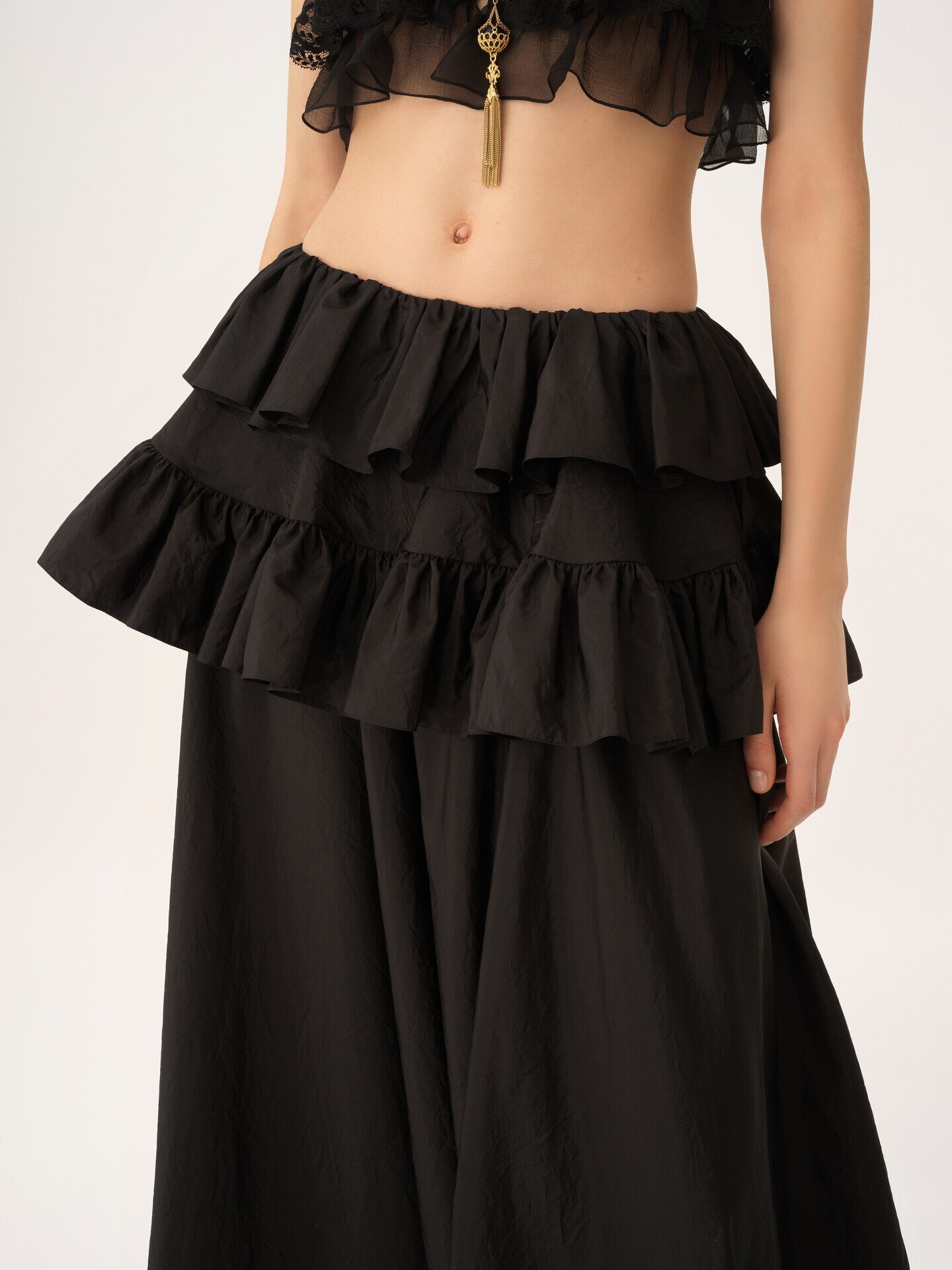 Tiered maxi skirt in washed silk taffeta - 8