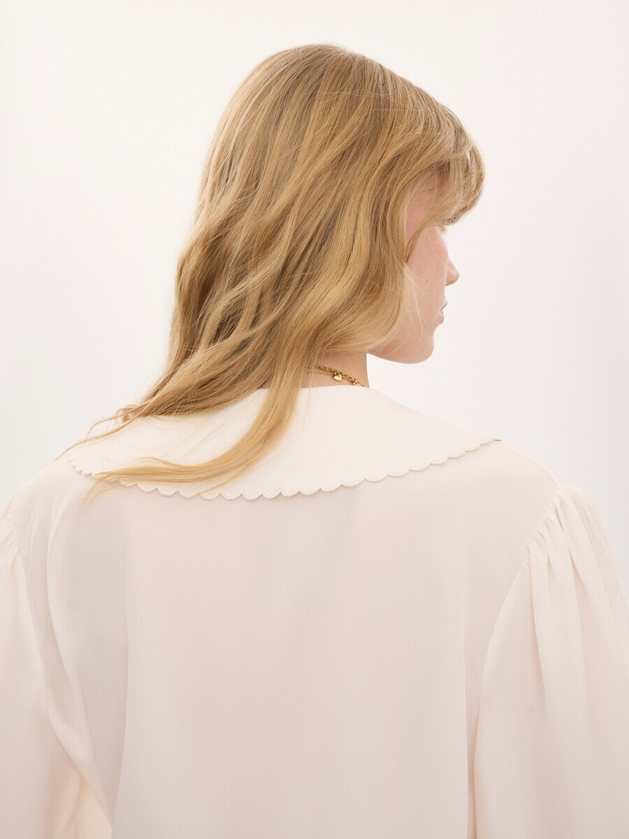 Puff-sleeve blouse in cr&ecirc;pe de chine - 7