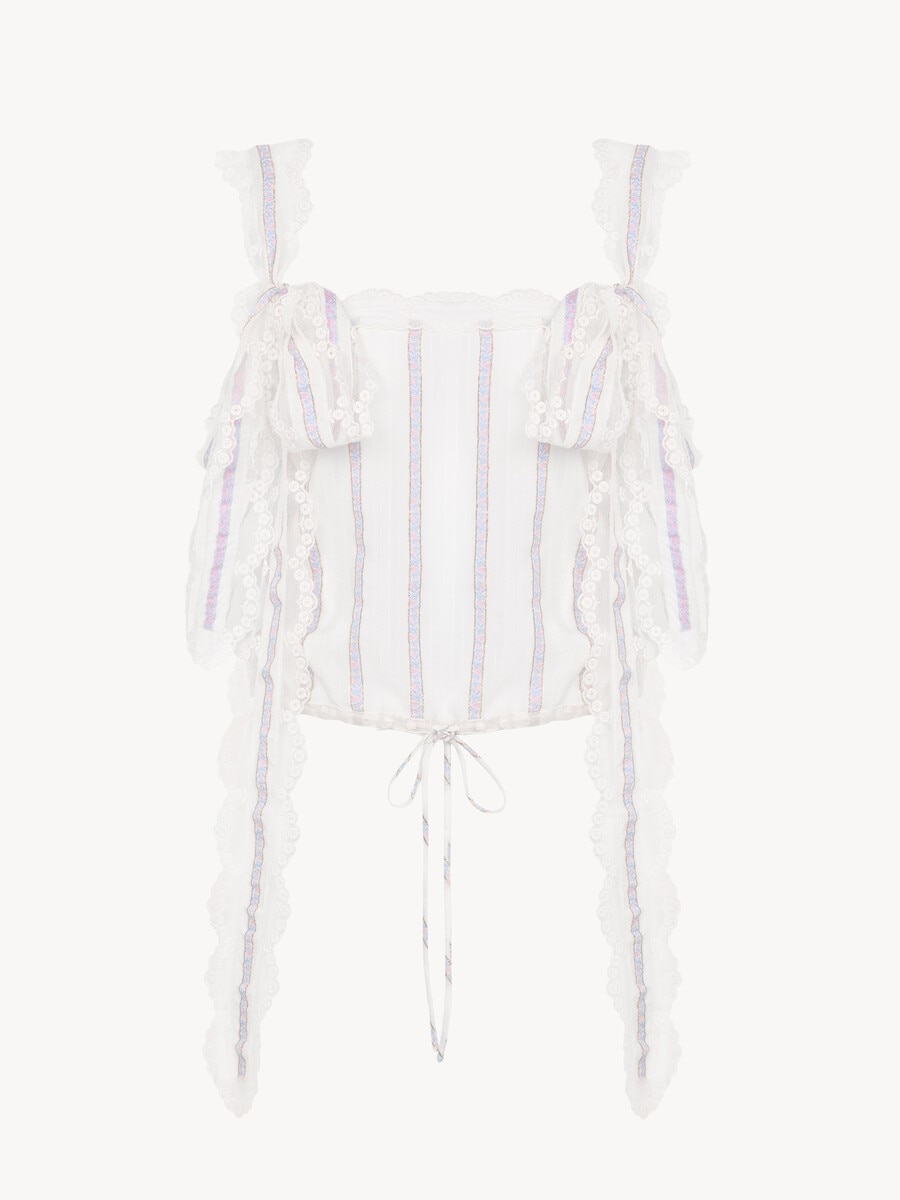 Cropped top in silk lurex jacquard & lace - 2