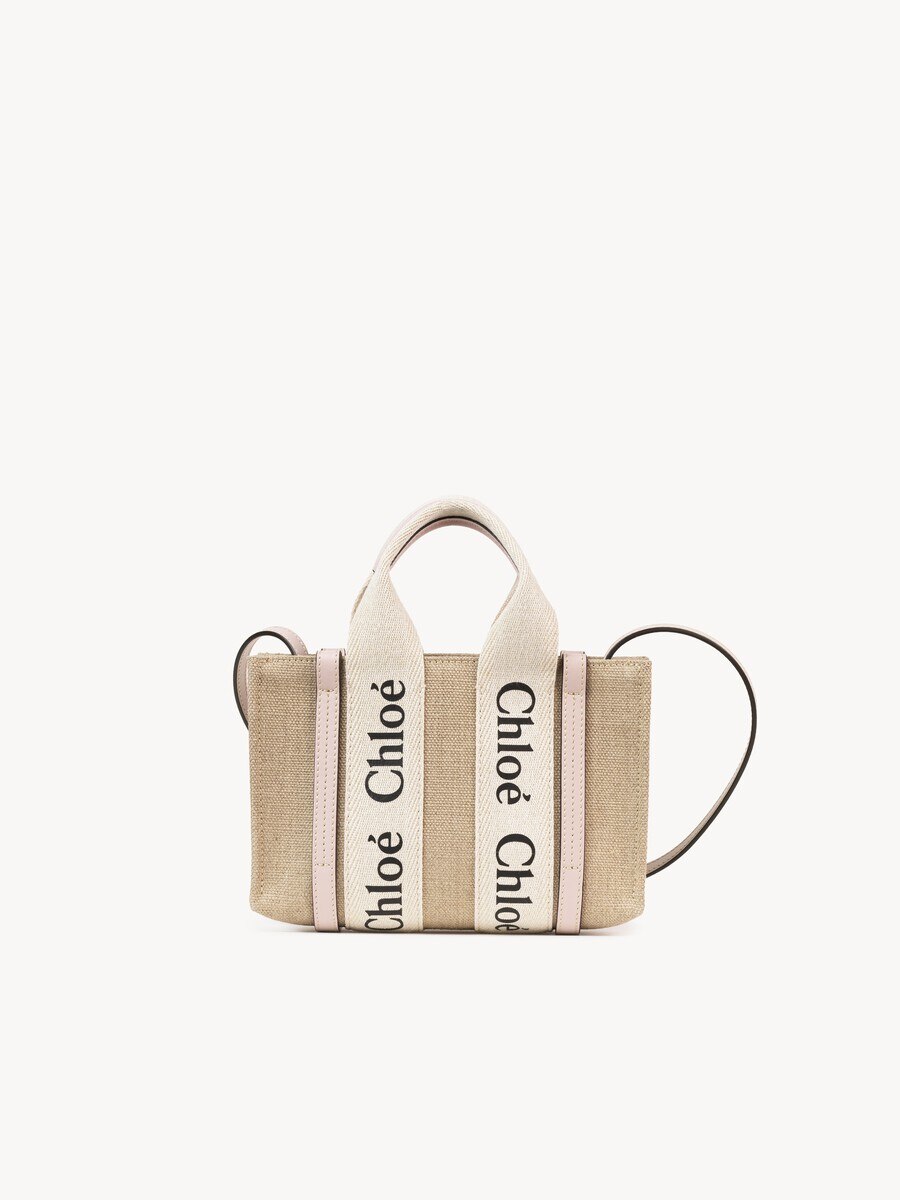Mini Woody tote bag in linen - 2