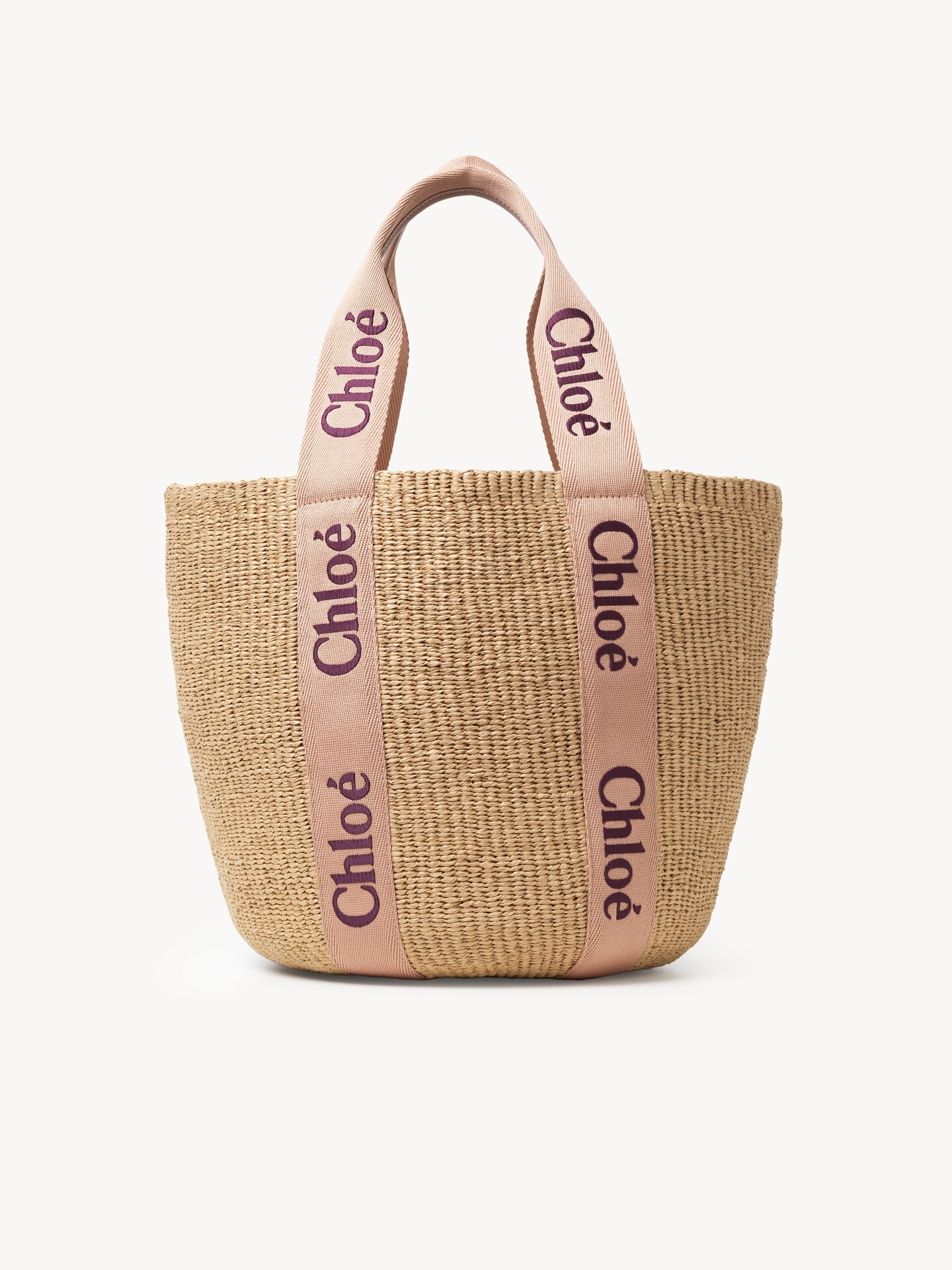 ナチュラルファイバー製Woodyラージバスケットバッグ ピンク - Chloé