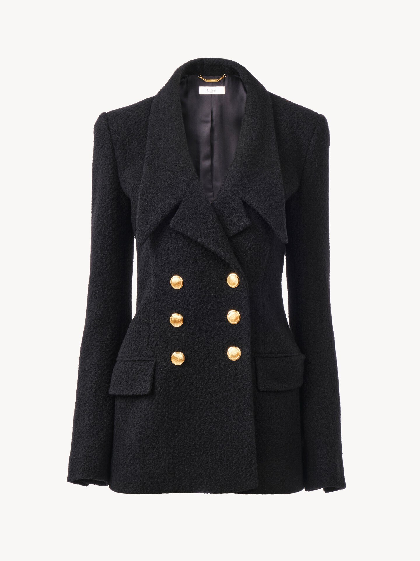 Veste blazer crois&eacute;e en laine boucl&eacute;e - 1