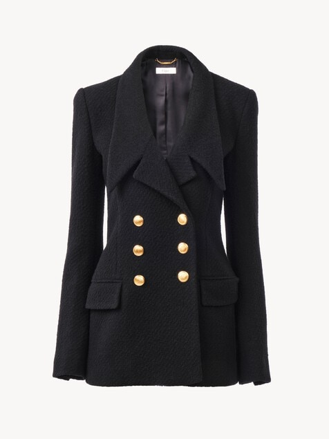 Veste blazer crois&eacute;e en laine boucl&eacute;e