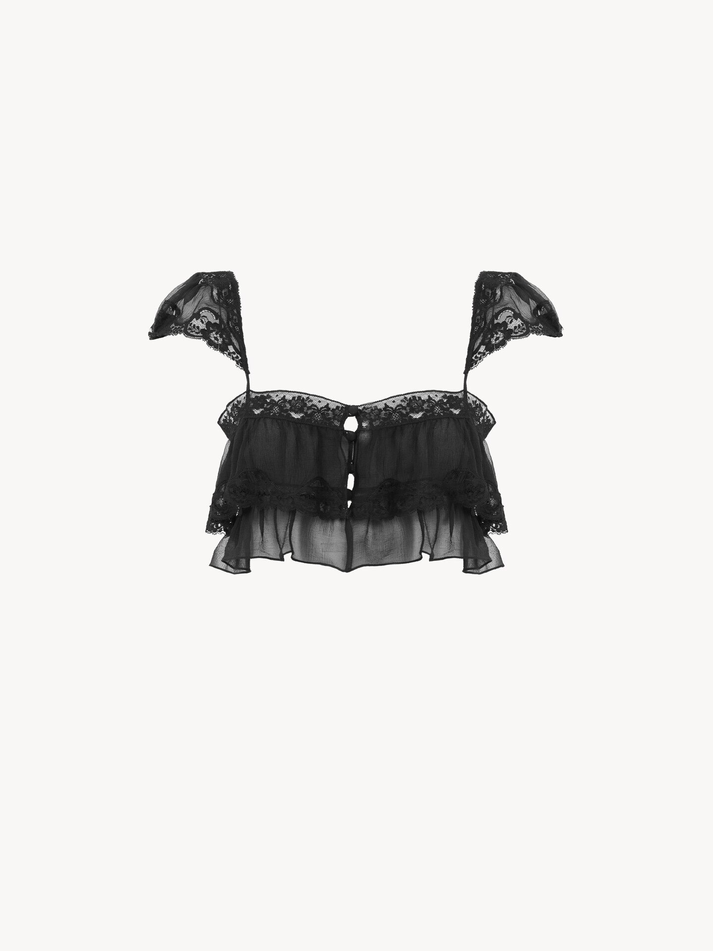 Ruffled bralette in silk mousseline & lace Black - Chloé