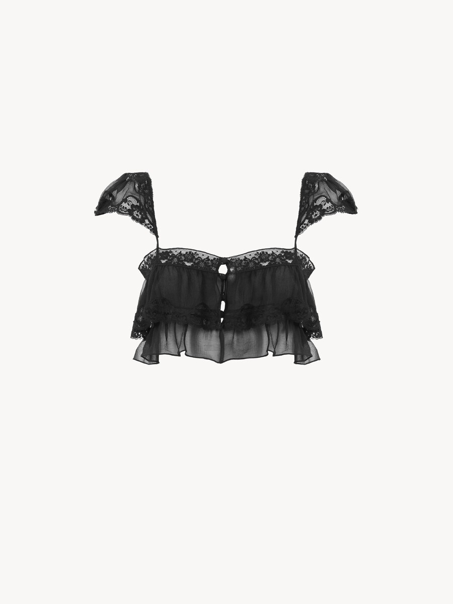 Ruffled bralette in silk mousseline & lace - 2