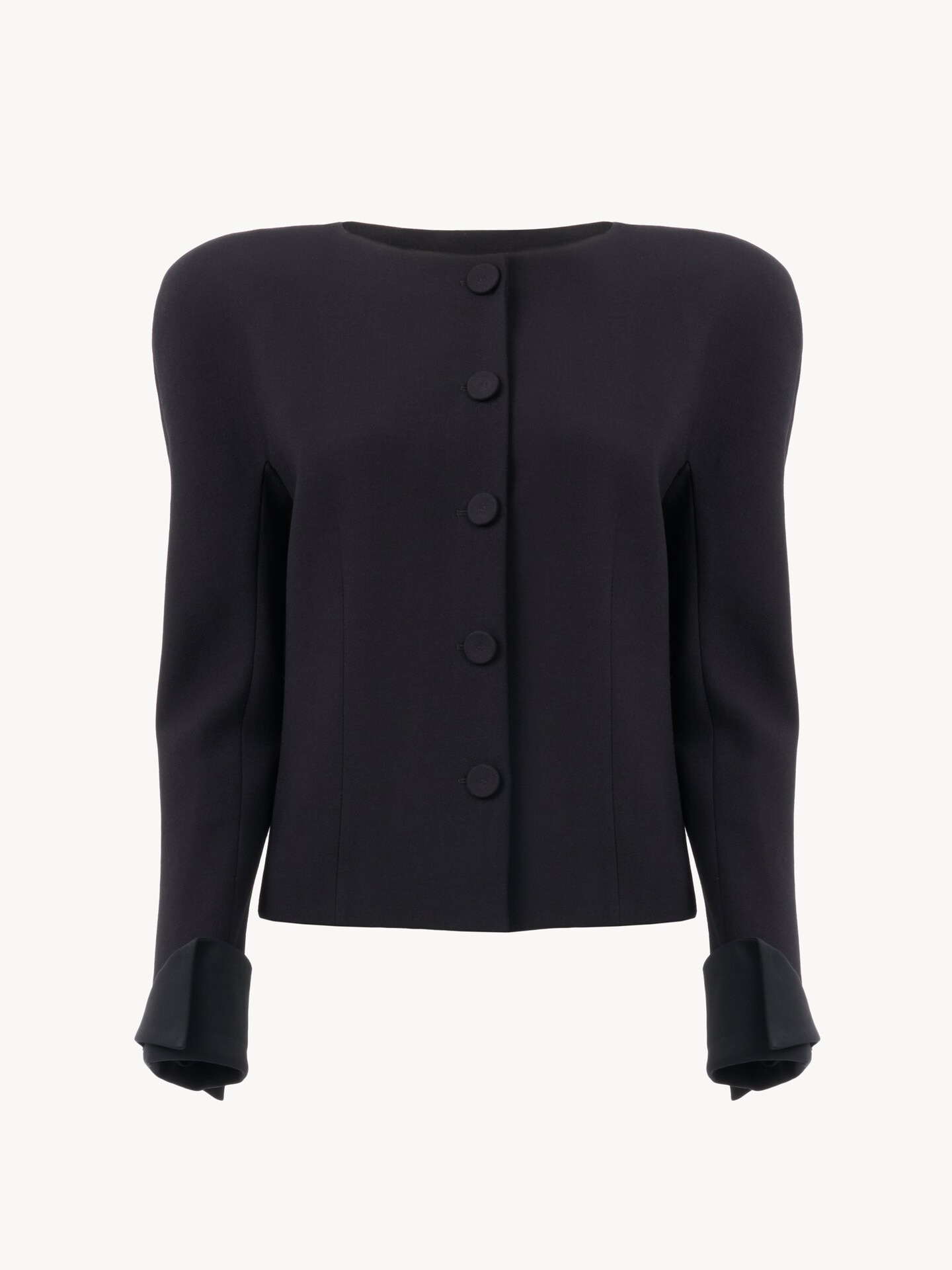 Collarless fitted jacket in wool cr&ecirc;pe - 2