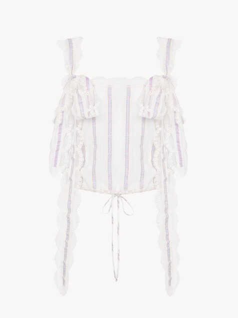 Cropped top in silk lurex jacquard & lace
