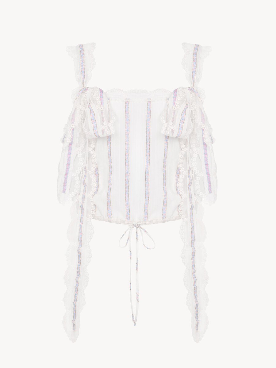 Cropped top in silk lurex jacquard & lace - 2