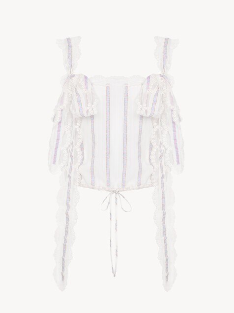Cropped top in silk lurex jacquard & lace