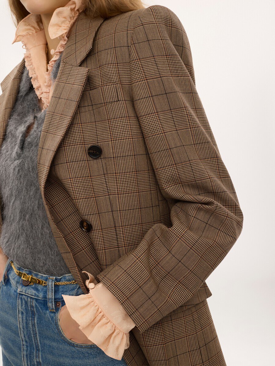 Double-breasted tailored jacket in check wool - 7