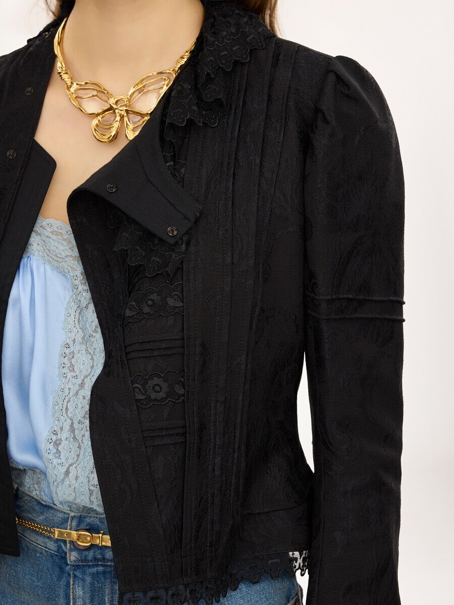 Fitted jacket in silk-blend jacquard & lace - 5