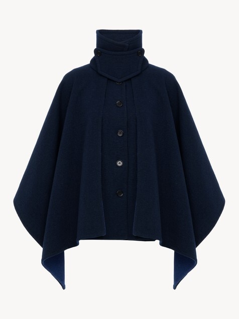 High-neck short cape coat in washed double-face wool