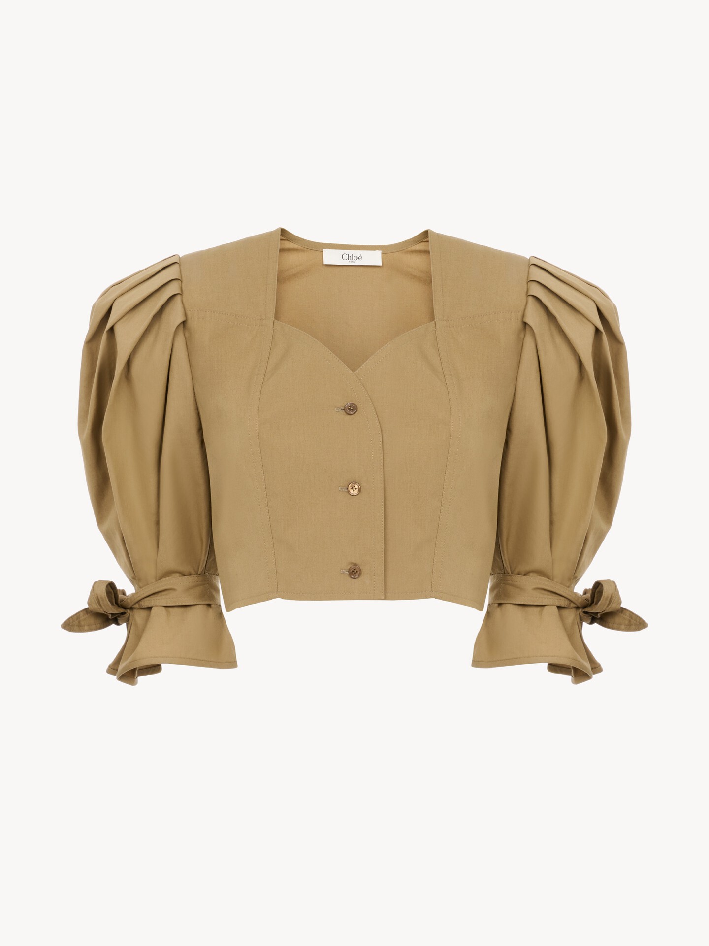Puff-sleeve cropped top in cotton poplin - 2
