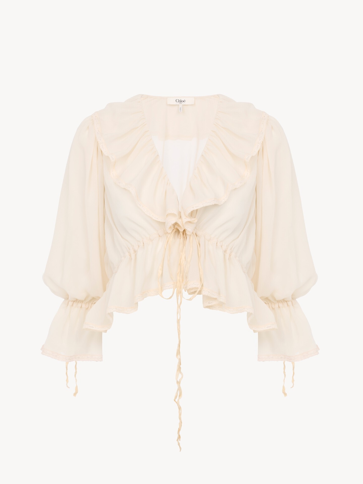 Cropped V-neck ruffle top in silk georgette & lace - 2.0