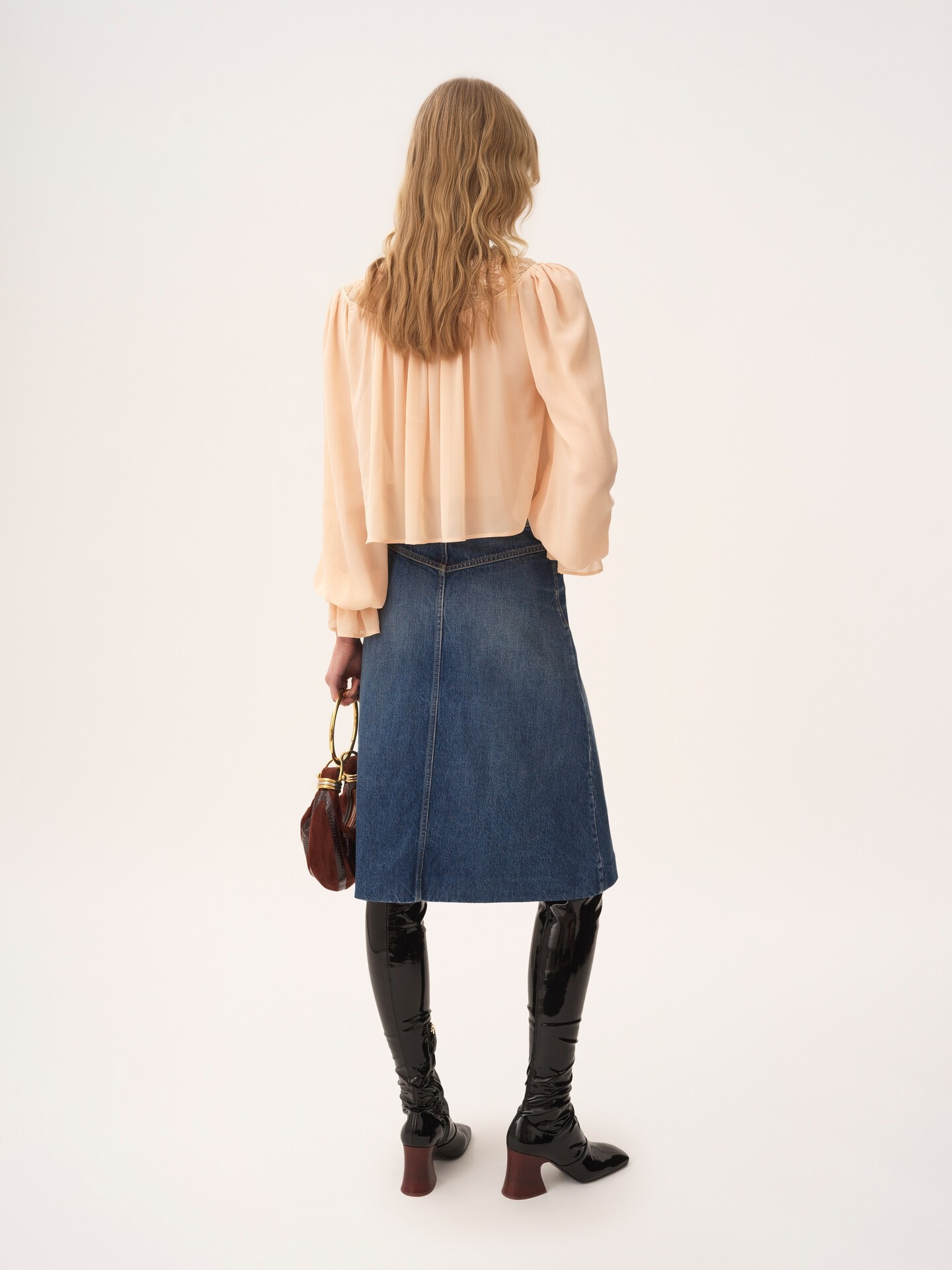 Knee-length skirt in denim - 6
