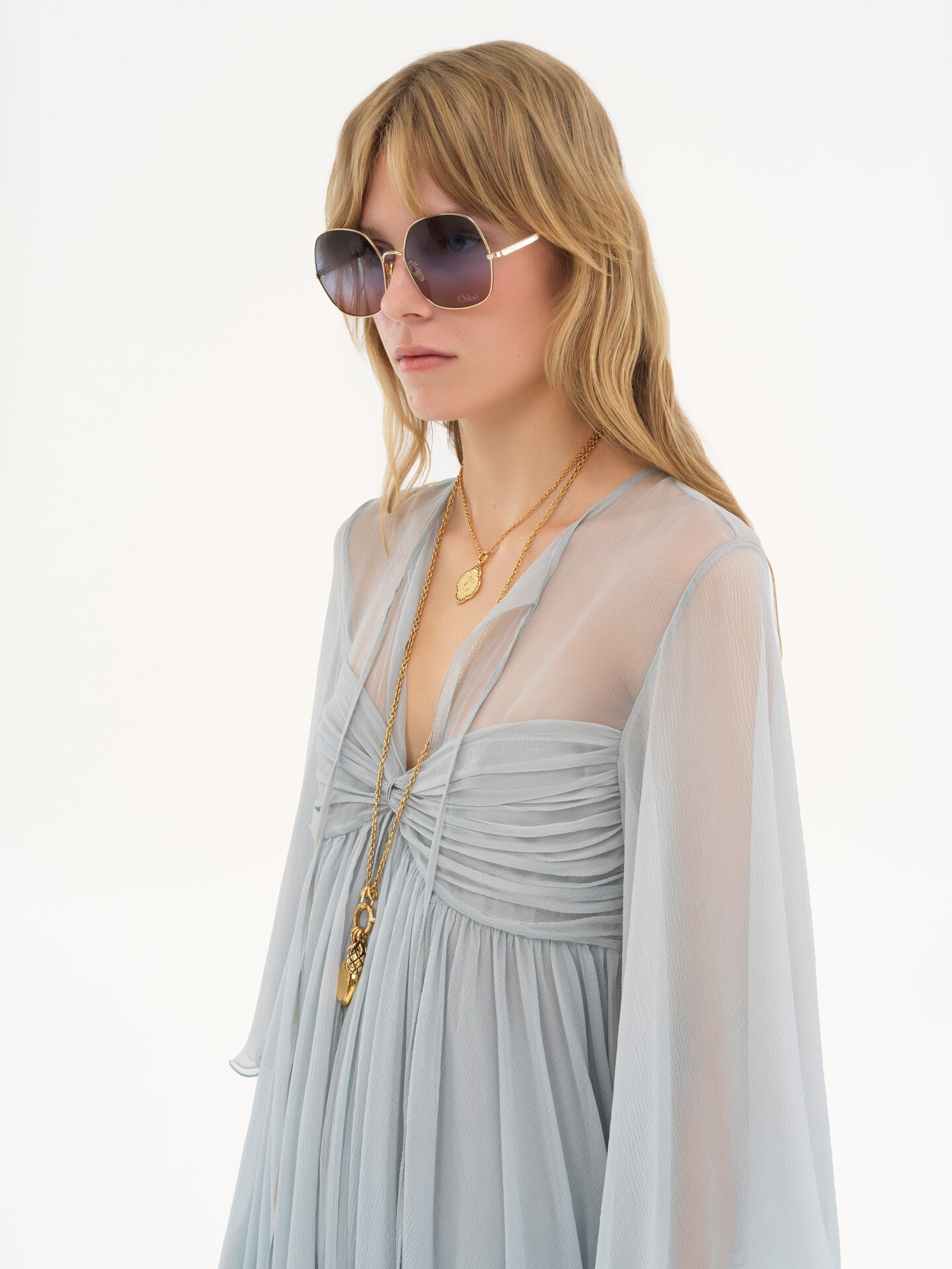 Mini abito plissettato in mussola di seta - 7