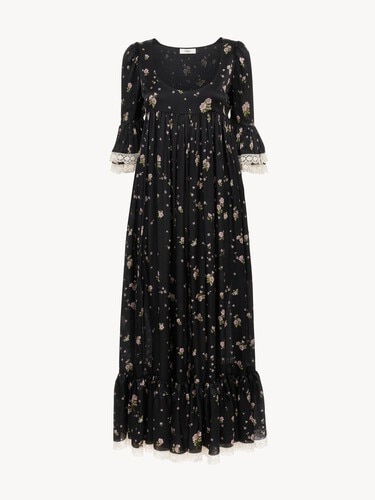 Vestido midi con cuello redondo de seda charmeuse y encaje - 2
