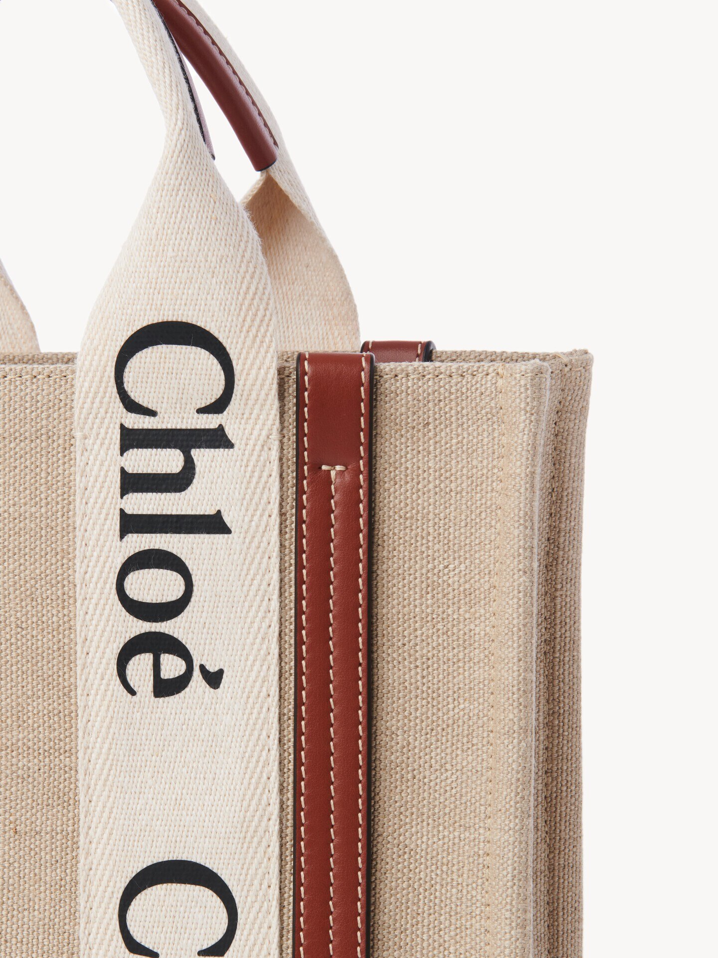 Small Woody tote bag in linen - 8